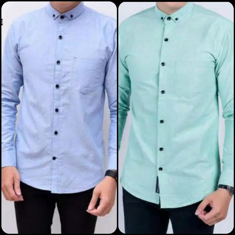 kemeja polos lengan panjang kemeja kantor kemeja kasual Polos Hitam Putih Slim-fitting Crew Neck Santai Katun Formal Kancing Kerah Simple Slimfit 6