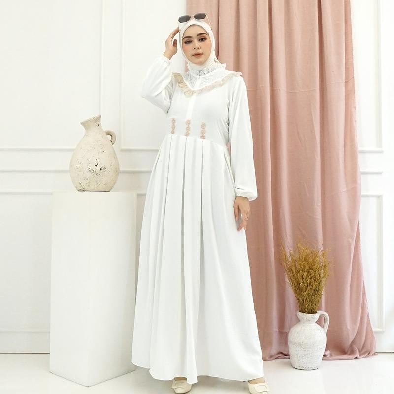 Gamis Renda sweet lengan panjang model fashion wanita muslim modem terbaru new arrival model kekinian kombinasi brukat 6