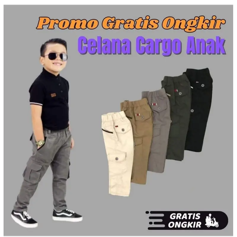 Promo 3 Pcs 100 Ribu Celana Panjang Cargo Anak Cowok 5-8 Tahun Fashion