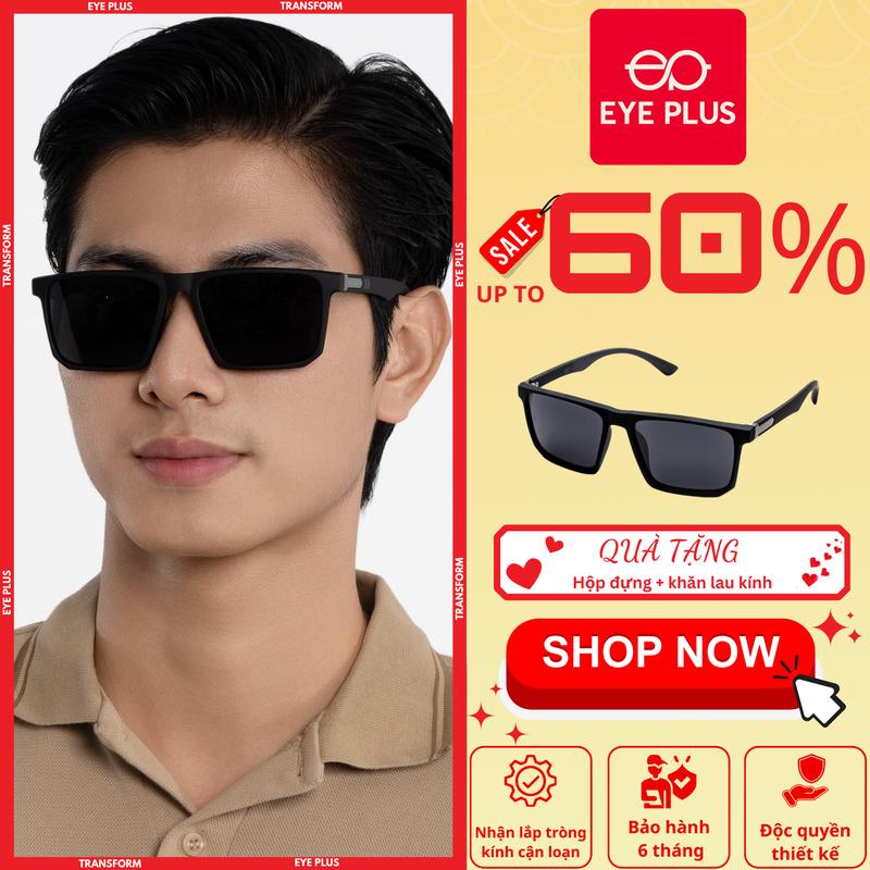 Kính Râm Phân Cực Chống Nắng Dáng Thể Thao Thế Hệ Mới Nam Nữ Eye Plus 2231 Gọng Kính Mát Nhựa Nhám Mắt Đen Cao Cấp, Mắt Kính Chống Lóa Polaroied và UV400