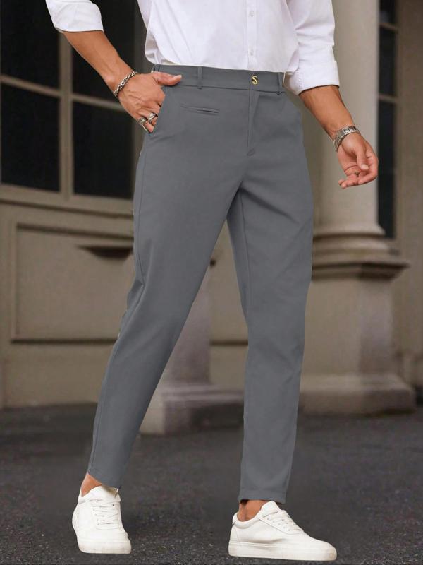 Men's Solid Color Suit Pants, Slim Fit Business Formal Pants for Work Office, Men's Trousers for Summer, Menswear 4