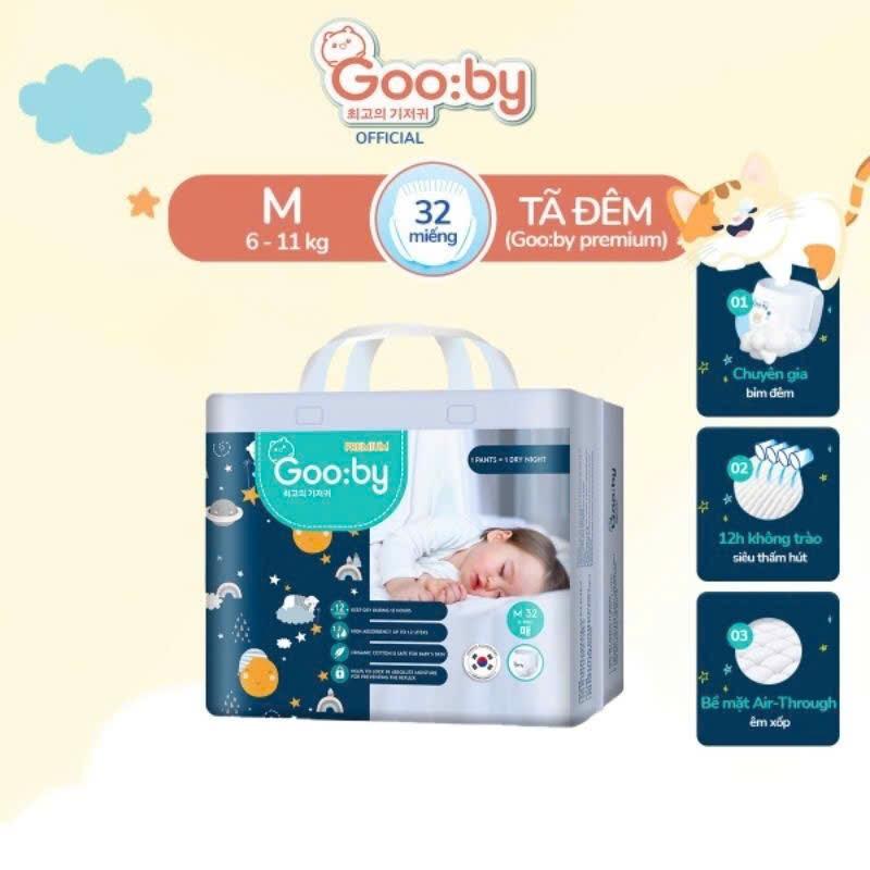 (TẶNG KÈM 1 GÓI KHĂN ƯỚT GOOBY ) COMBO 2 BỊCH Bỉm Gooby đêm Premium cao cấp chống tràn hiệu quả cho bé đủ size từ NB tới XXXL Kem
