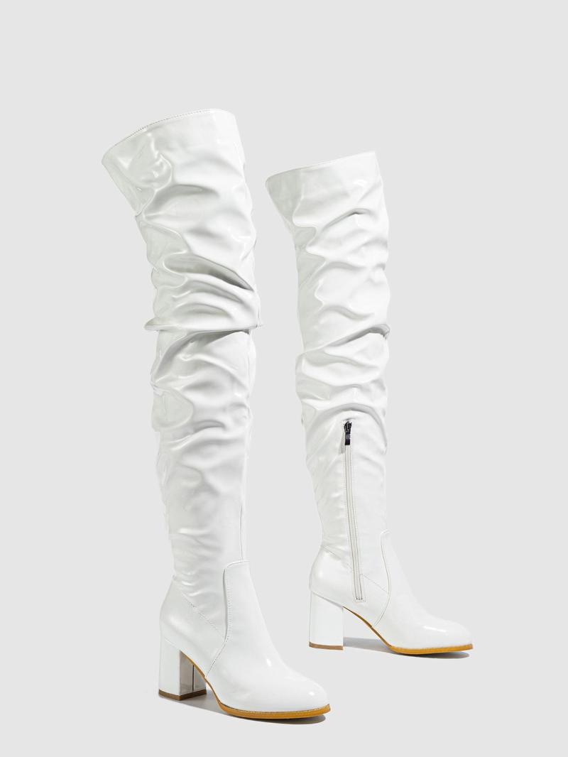 Product Introduction of Women's 2023 New Fashion Pu Over-the-knee High Heeled Boots, Elegant Plain Side Zipper Design Boots, European and American Style Pointed Toe Slouchy Boots for Parties and Evenings 13