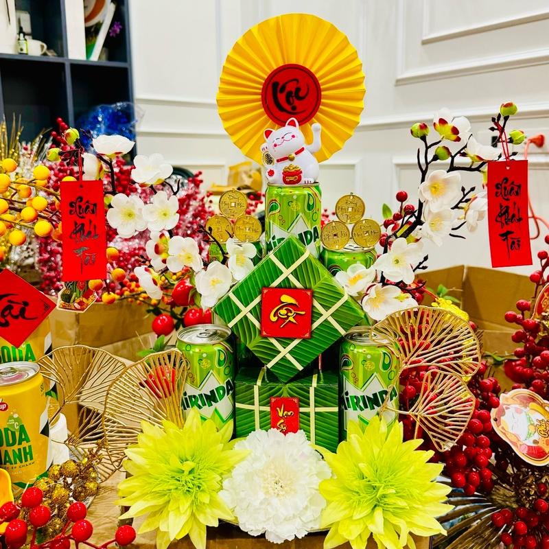 TẶNG KÈM BÁNH CHƯNG Set phụ kiện Tết tone xanh cốm tháp bánh chưng xanh tháp nước ngọt mix đào cổ trắng trang trí Tết nguyên đán 2026