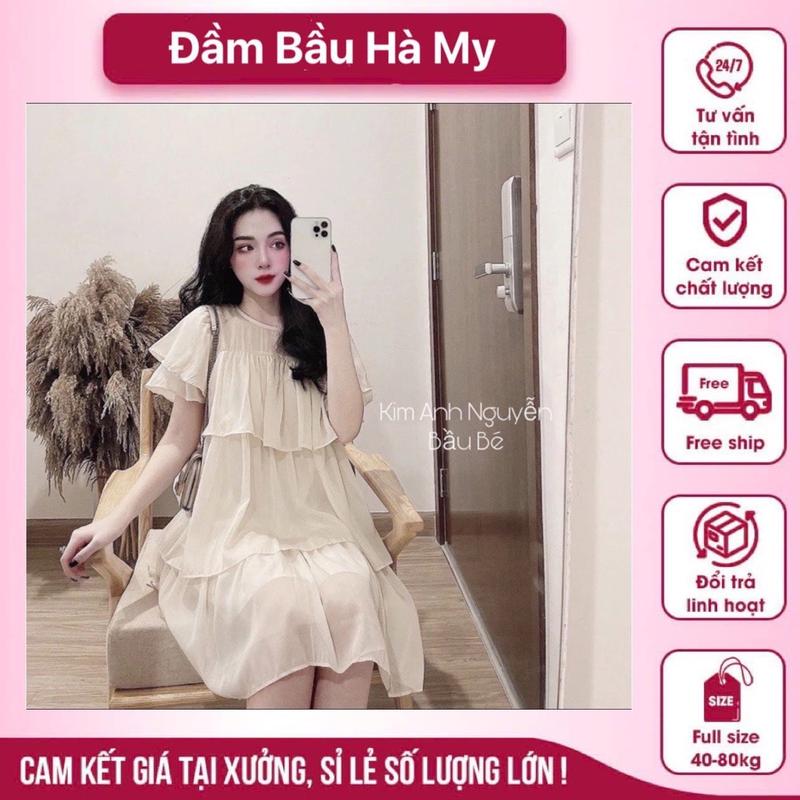 Váy bầu mùa hè 3 tầng chất liệu voan tơ 2 lớp trơn mặc đi tiệc đi chơi sang chảnh - Đầm Bầu Nữ Women Nữ Women