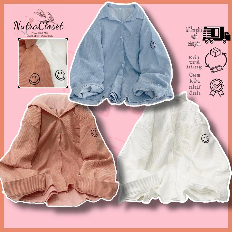 [ẢNH THẬT+VIDEO] Áo khoác sơmi thêu gài nút kaki nhung gân mịn unisex nam nữ