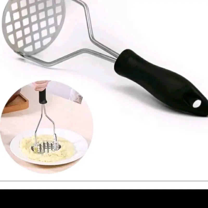 YI. Alat press penekan daging burger pelumat potato masher penghancur kentang Gagang karet stainless Plastik Steel 1