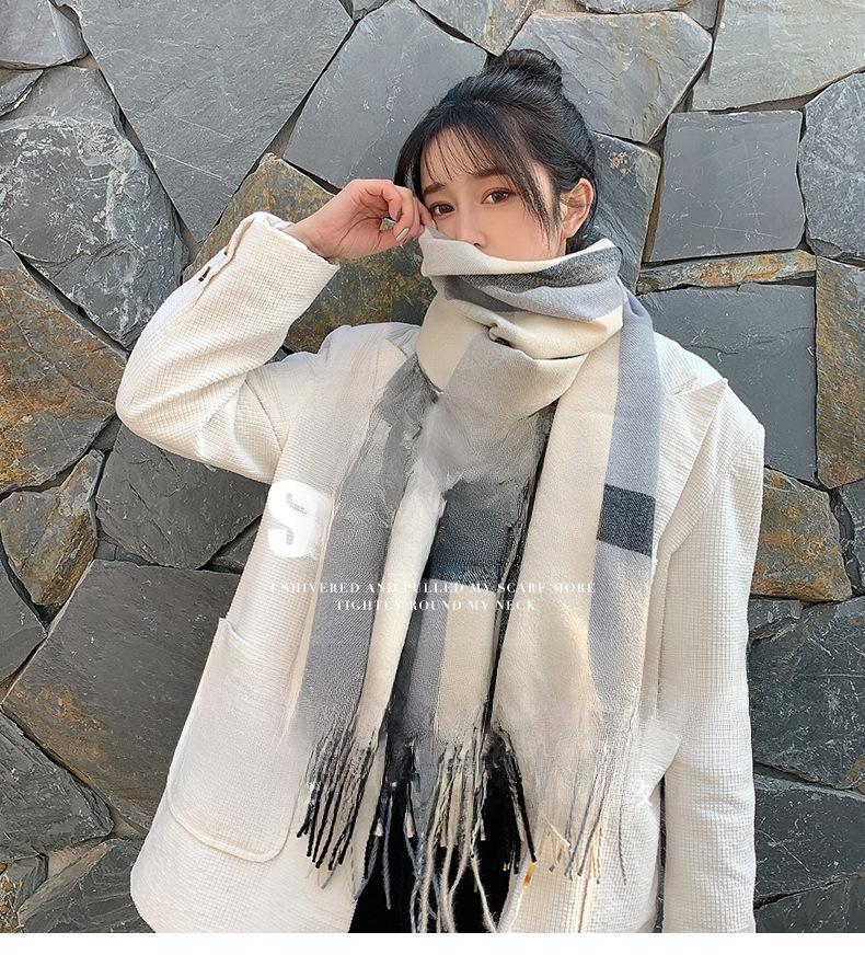 Product Introduction of New Plaid Scarf Women's Japanese and Korean Style Sweet Warm Scarf Fashion Shawl Autumn and Winter Artificial Cashmere Scarf enamel  pins selendang  bahu  klasik 12