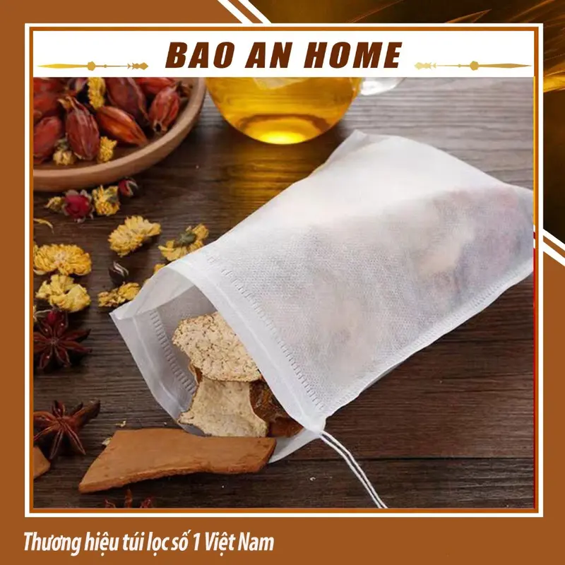 ( Sỉ ) Combo 100 túi lọc trà, thảo dược dây rút chất liệu không dệt- nhiều kích thước 4
