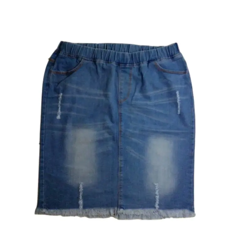 rok jeans jumbo pinggang karet - rok wanita model ripped jeans kekinian A-Line 2