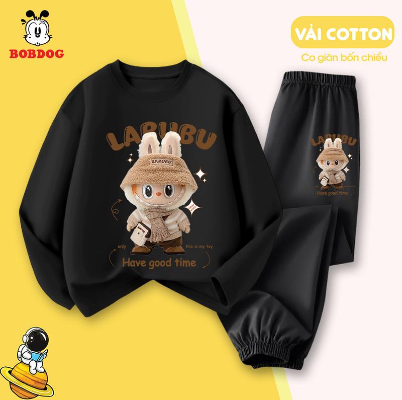 LABUBU Bộ dài tay bé trai BOBDOG 2024,set quần áo thu đông chất liệu cotton in hình LABUBU- TW- KS43 cho bé