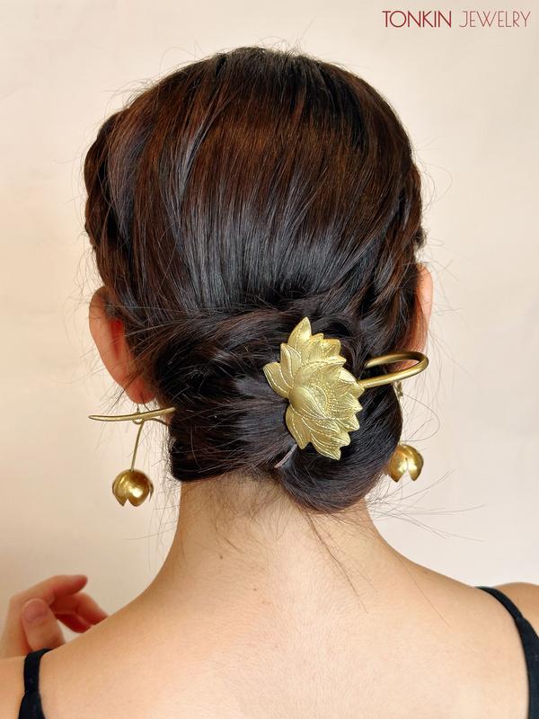  Trâm Cài tóc Hạ Liên  Sen Vàng  Chế Tác Thủ Công Bằng Đồng Thương Hiệu Tonkin Craft 