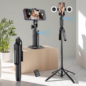 5 in 1 顔認識ジンバル 70インチ三脚付き、ワイヤレスセルフィーリモコン、ライト付き、360度回転スタビライザー 映像・写真用