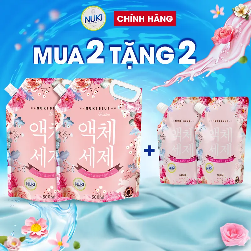 [MUA 2 Lớn TẶNG 2 Nhỏ] Túi nước giặt Hàn Quốc Nuki Blue 2kg - Hương Thảo Mộc, Hương Ngàn Hoa, Lưu hương dịu nhẹ - Làm Sạch 1