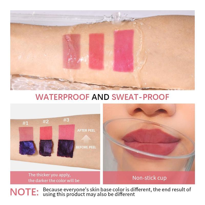 Long-lasting Lip Stain, 3 Counts/set Waterproof Peel-off Lip Gloss, Smooth and Hydrating for Easy Application, Suitable for All Skin Tones, Makeup 7