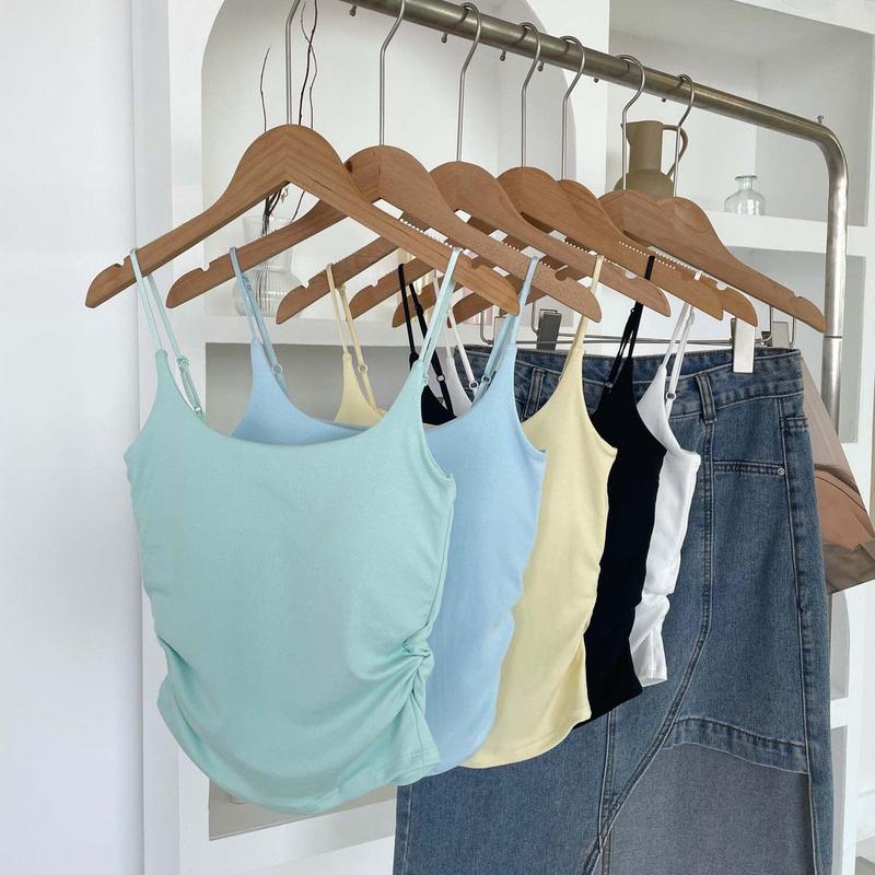 Product Introduction of [ 86k People Collection] Pure Desire Sweet and Spicy Camisole for Women, Inner Wear and Outer Wear, Beautiful Back Strap, Chest Pad, Ruched Design, Slim Fit, Flattering Top for Women 4