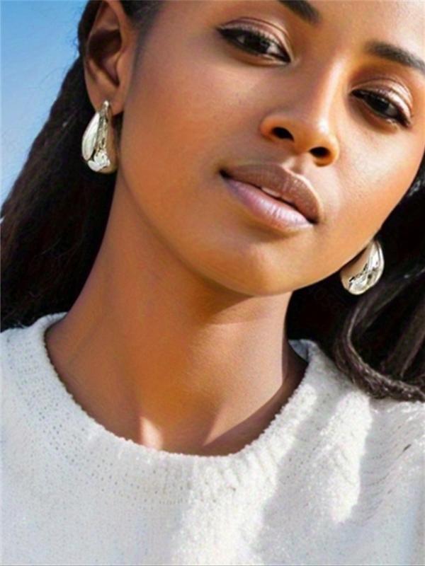 1 Pair Women's Simple Style Plain Color Hoop Earrings, Fashion Jewelry for Party, Daily Clothing Decor, Trendy All-match & Exquisite Jewelry for Birthday Gift 6