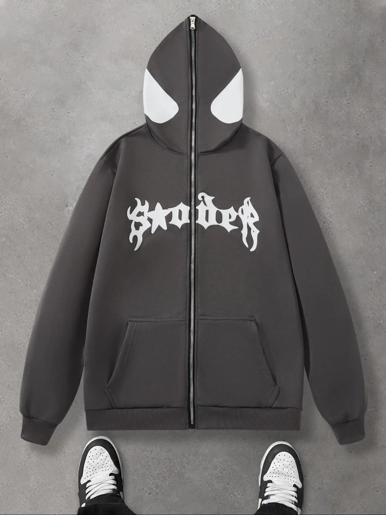 Men's Cartoon Spider & Letter Print Zip Up Hoodie, Regular Fit Casual Street Long Sleeve Hooded Sweatshirt for Daily Wear, Men's Clothes for All Seasons