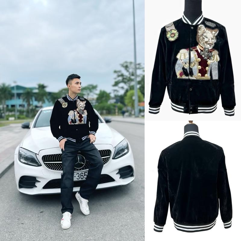 ÁO KHOÁC NAM BOMBER THÊU SÓI HOÀNG GIA - CHẤT LIỆU VẢI NHUNG MỊN CAO CẤP Menswear Jacket