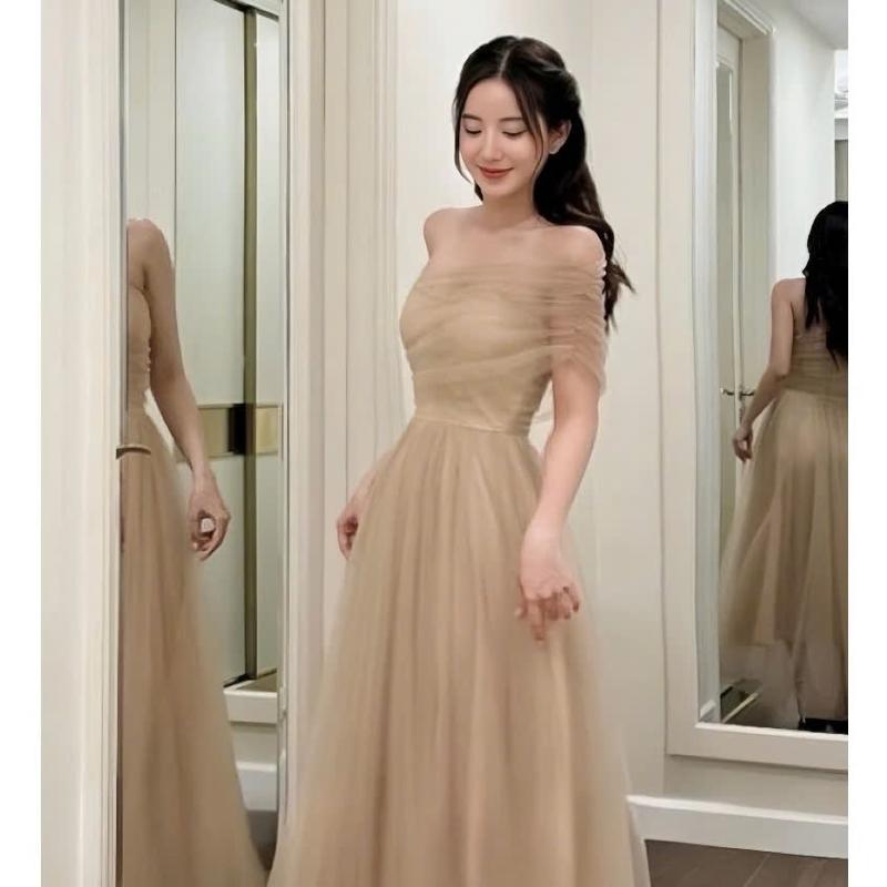 Đầm Dress Công Chúa Dự Tiệc Cúp Ngực Phối Tơ Lưới Choàng Chéo Vai Maxi Dáng Xòe Tiểu Thư Women - ChickyStore