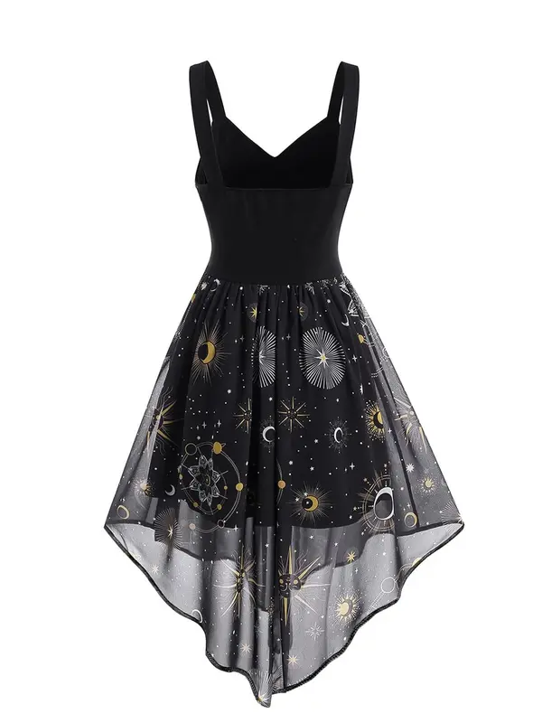 Women's Star & Moon Print Cami Dress, Retro Elegant Sleeveless A-line Dress for Party Holiday Vacation, Ladies Summer Clothes, Womenswear 1
