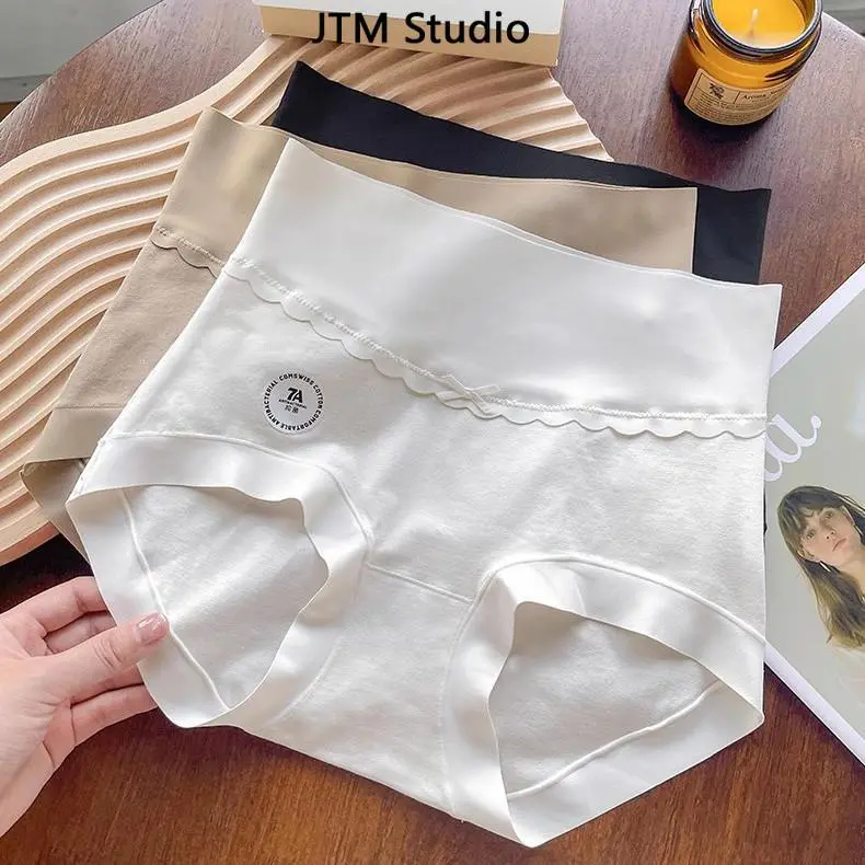 L-XL 3pcs/set Pure Cotton 7A Antibacterial High-waist Briefs for Women Comfortable Seamless 100% Cotton Crotch Breathable Triangle Panties