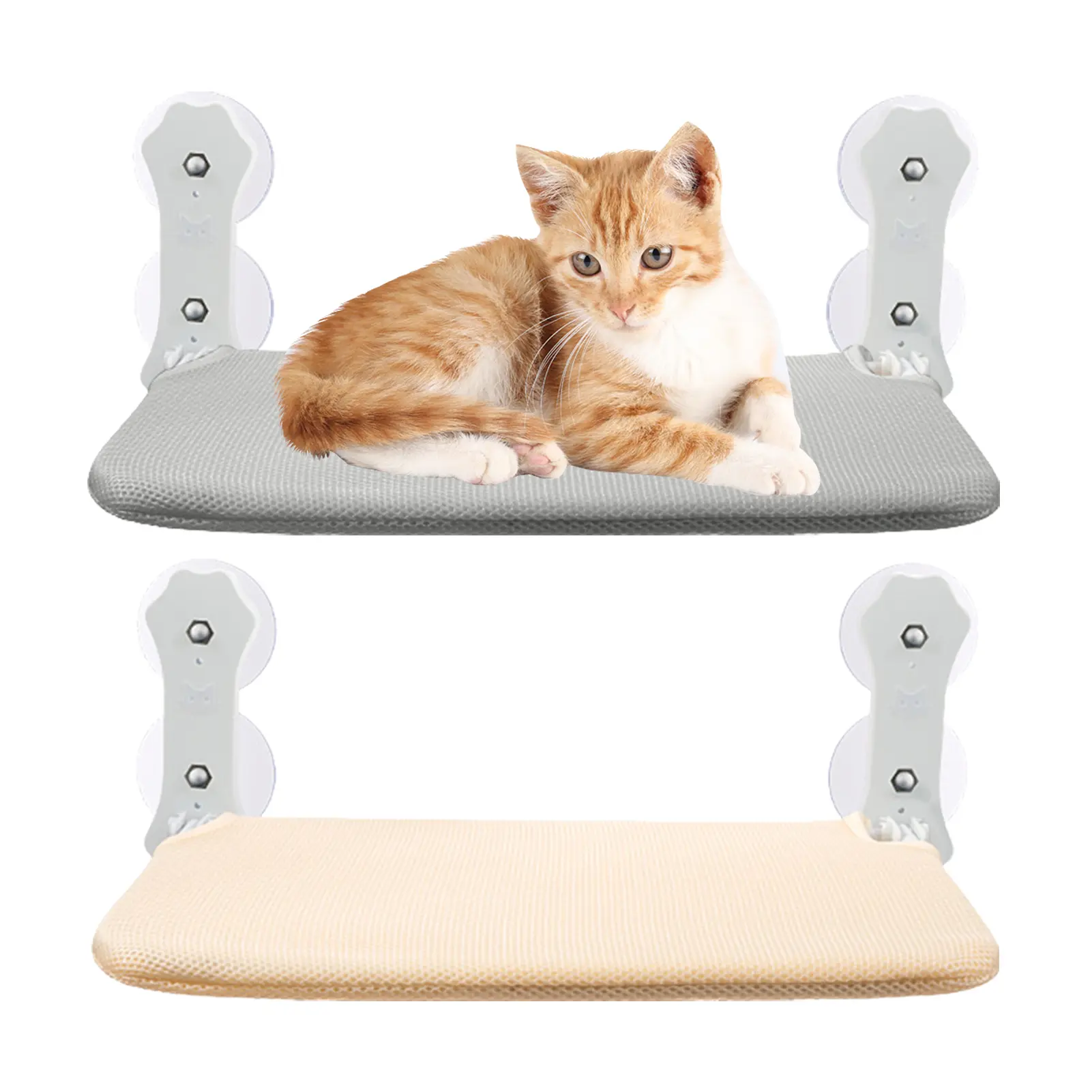 Cat Window Perch Foldable Cordless Cat Hammock Breathable Mesh Cloth Cat Bed with 4 Strong Suction Cups for Sunbathing Entertainment