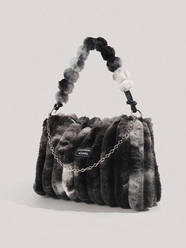 Women's Tie Dye Fluffy Purse Shoulder Bag with Chain Strap, Trendy Large Capacity Square Bag for Women for Fall & Winter, Female Underarm Bag for Party, Club 5