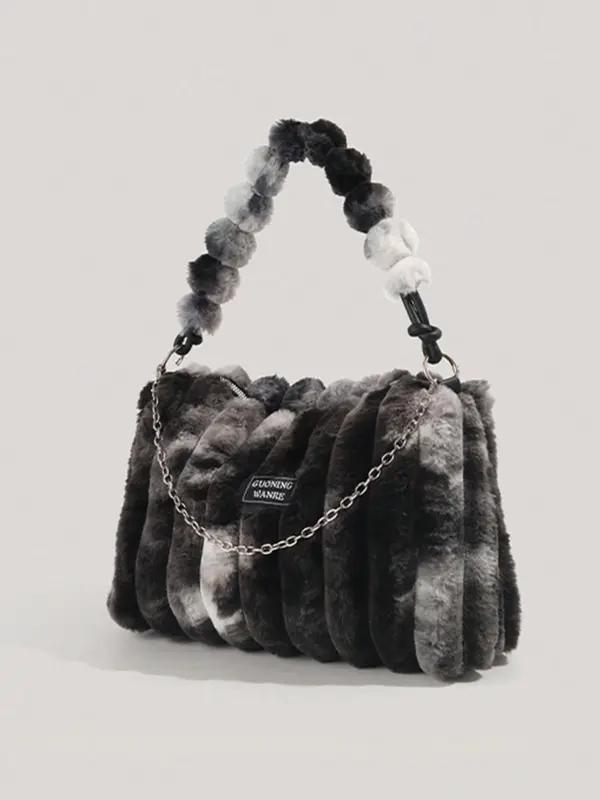 Women's Tie Dye Fluffy Purse Shoulder Bag with Chain Strap, Trendy Large Capacity Square Bag for Women for Fall & Winter, Female Underarm Bag for Party, Club 5