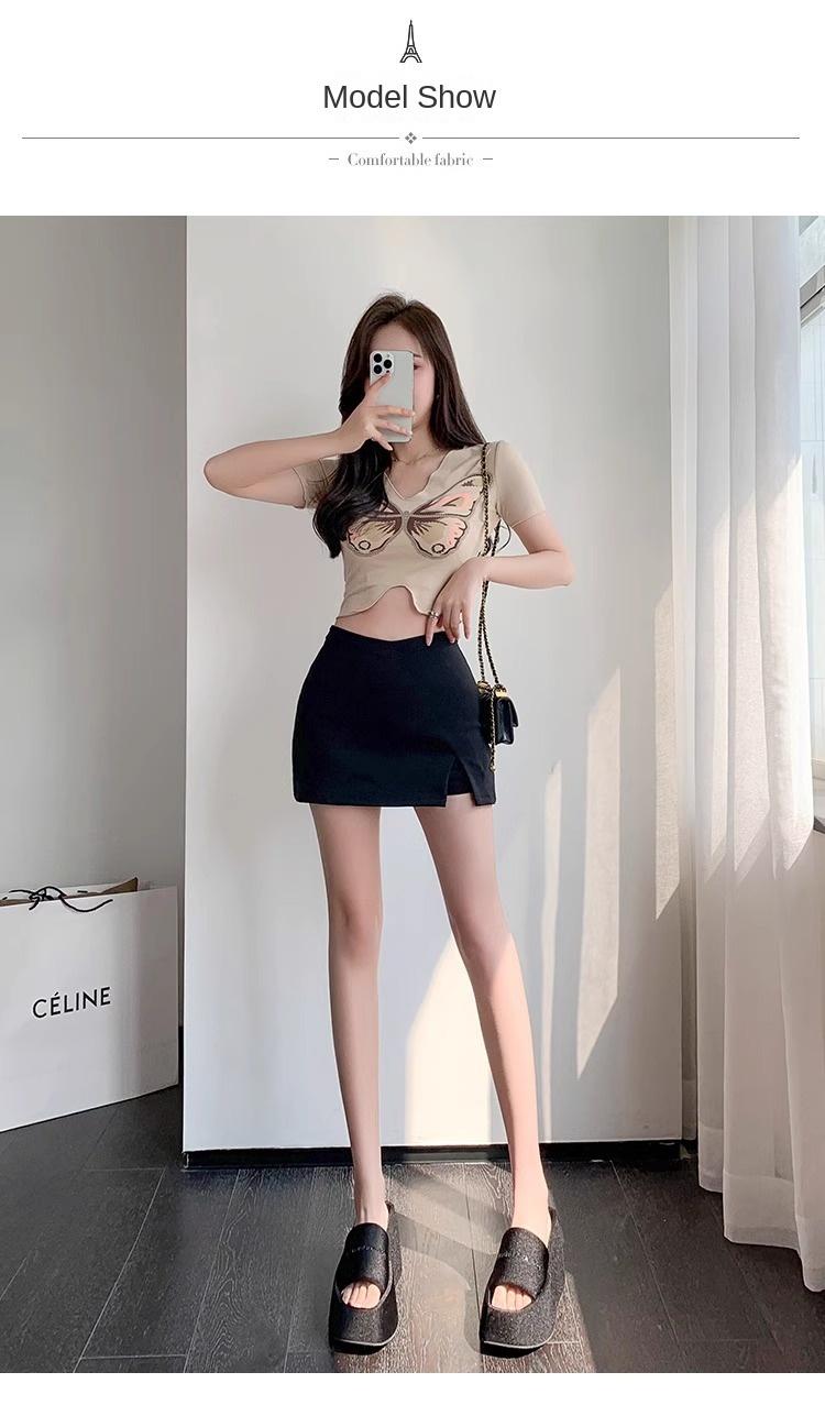 Product Introduction of Black midi skirt for women, spring new style, sexy and sexy girl, high waist, tight fitting, hip hugging skirt, pure desire style, A-line ultra short skirt 11