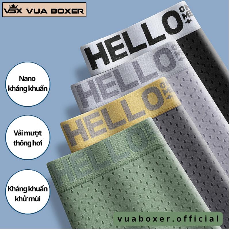 Sét 4 quần sịp nam thun lạnh thông hơi nano kháng khẩng 3A Hello-01 Vua Boxer Menswear Quần Boxer Quần Lót quầnlót
