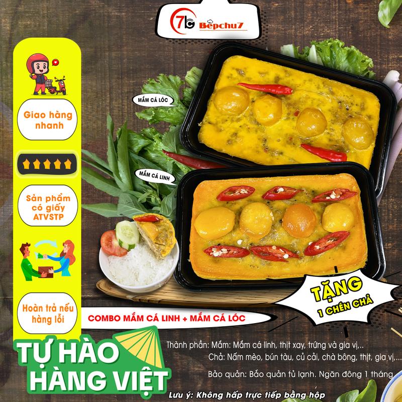 Combo 2 hộp mắm: Mắm chưng Cá linh vị miền Tây 500g + Mắm chưng Cá lóc vị mặn 500g (có trứng muối) - Tặng kèm 1 chén chả chưng Food thịt kho  mắm ruốc