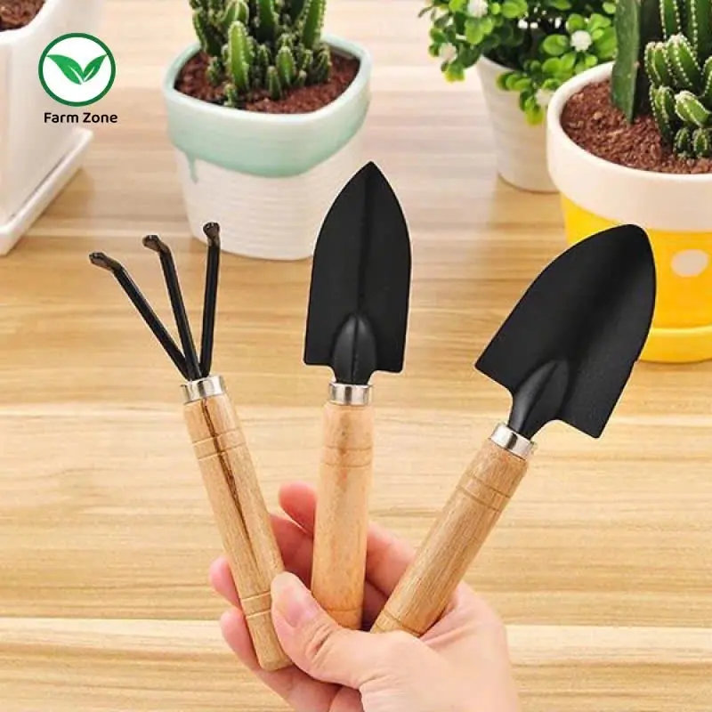 Bộ dụng cụ làm vườn mini cán gỗ chắc chắn (3 món) 2