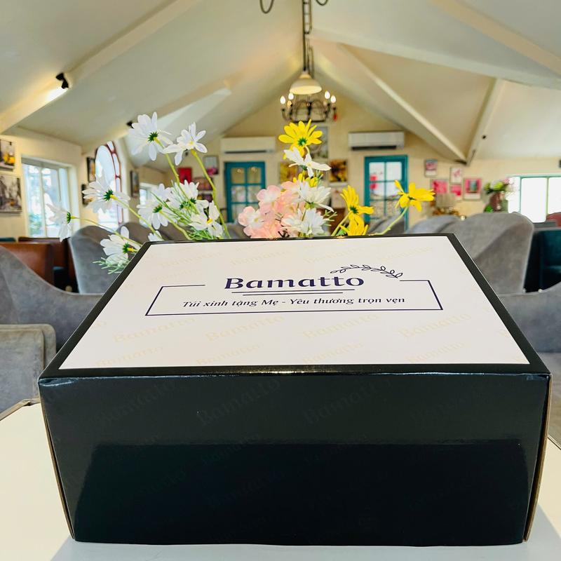 Hộp quà nắp đậy Bamatto kích thước 31-25-14 đựng vừa các túi xách tặng mẹ giấy cứng cáp và sang trọng