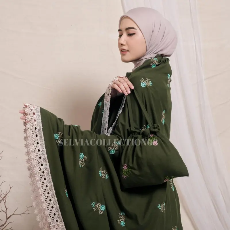 Mukena Mukenah Dewasa Jumbo Bordir Bunga Melati 2in1 Katun Premium Atasan Bawahan Mewah Lembut Cantik 2