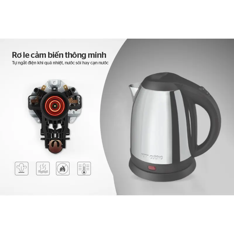 Ấm siêu tốc Kim Cương KC-IAT 2.0 - 2.0L 1500W, không gỉ, đun sôi nhanh, bảo hành 12 tháng toàn quốc, Ấm đun nước siêu tốc, Bình đun nước 5