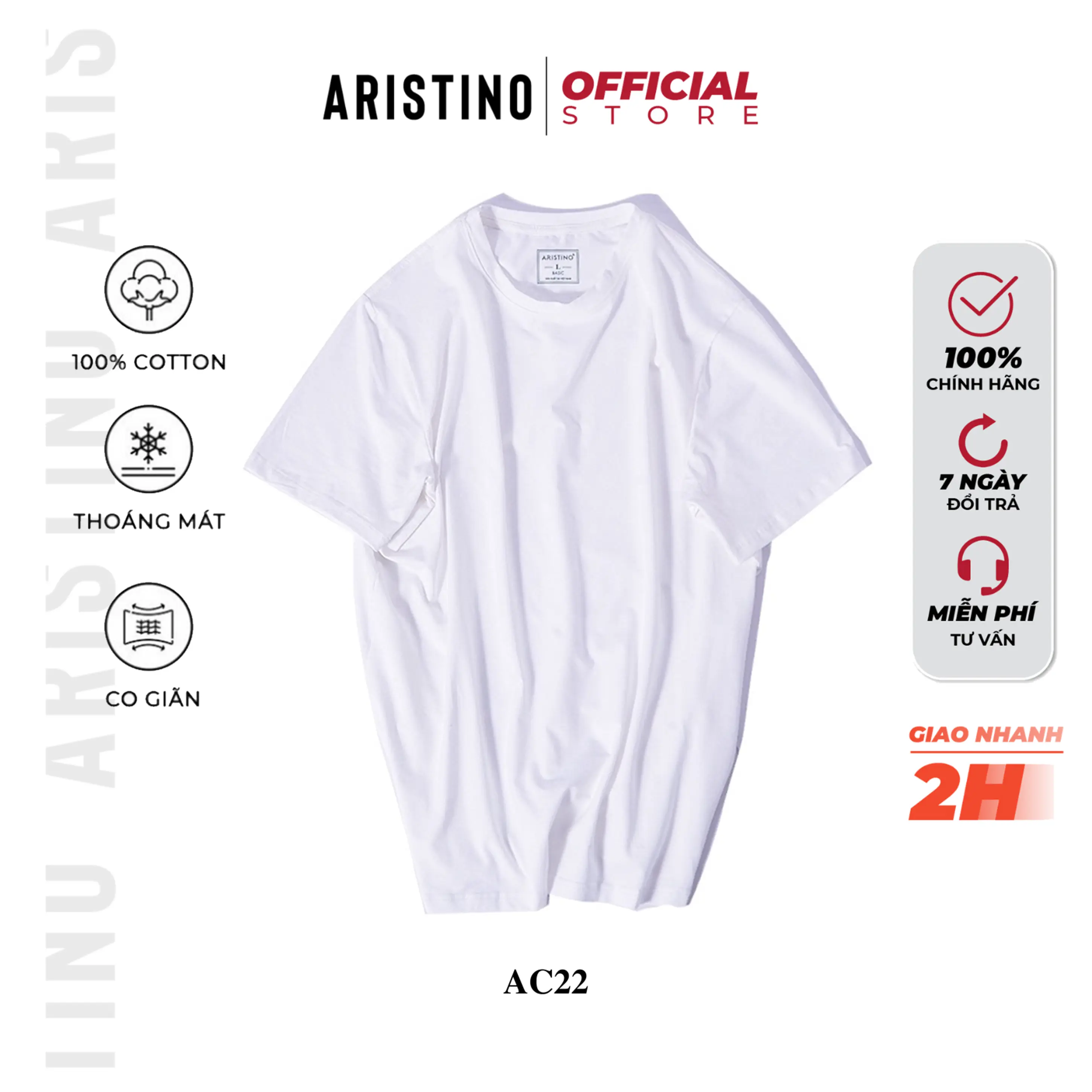 Áo phông nam ARISTINO Áo Thun trắng trơn Cổ tròn tay ngắn chất cotton thoáng mát thấm hút mồ hôi mặc quanh năm Menswear - AC22