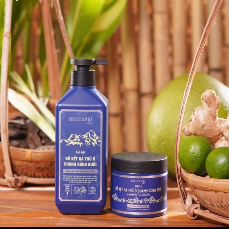 Combo Gội Xả Nam Nung Xanh Dương Bồ Kết Hà Thủ Ô Chanh Gừng Ngăn Rụng Tóc Giúp Mọc Tóc Con 500ml
