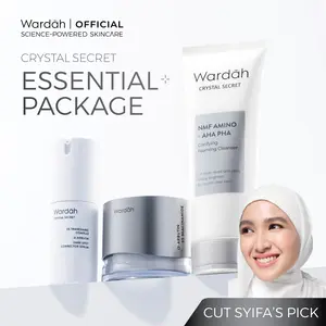 Wardah Crystal Secret Essential Package (Cleanser 100 ml, Serum 20 ml, Day Cream 30 g) - Rangkaian Skincare Untuk Mencerahkan dan Melembabkan - Untuk Kulit Normal Cenderung Kering