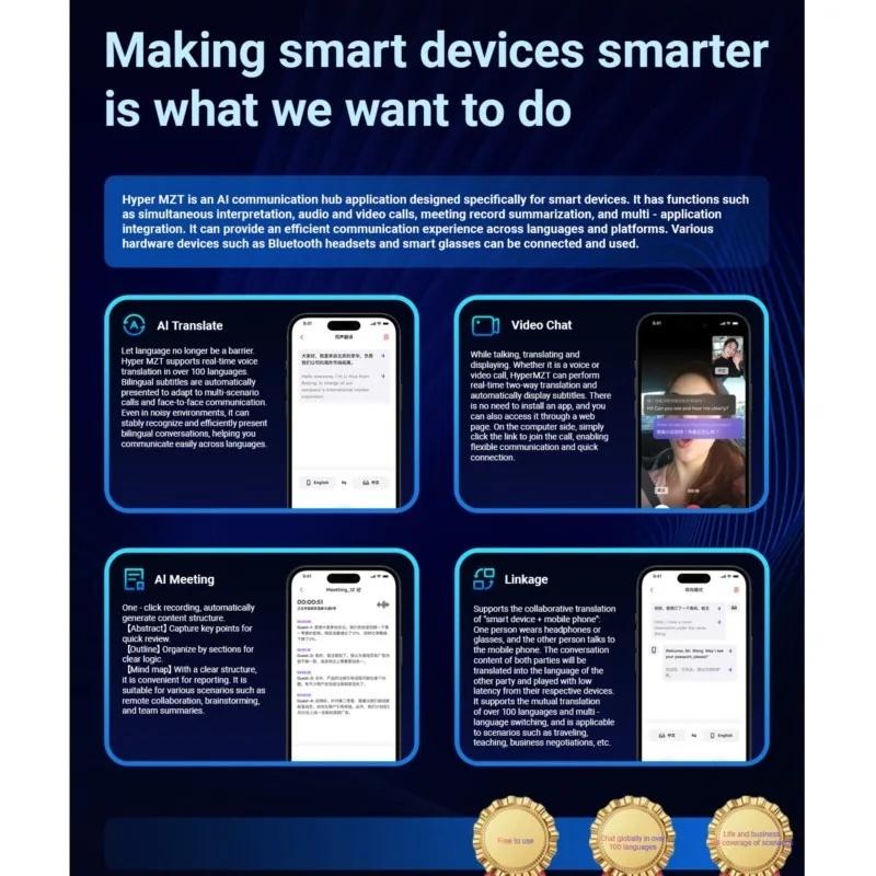 2026 Smart Glasses AI translation 100+ Languages Make Receive Calls Music Calling Noise Reduction Light BT TWS Glasses Men Women - Image 4