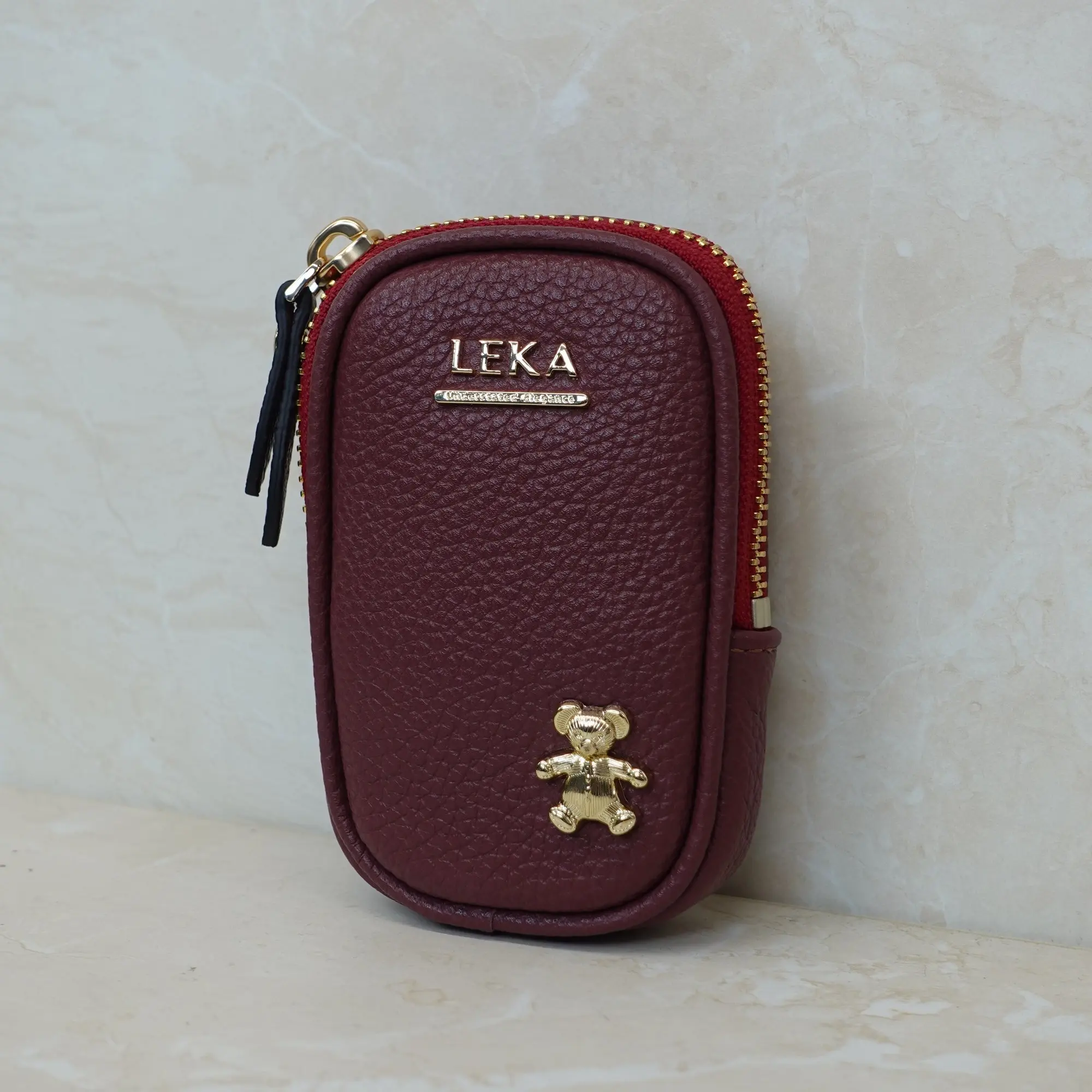 [Da Bò Thật Lớp 1 Ý] Phụ Kiện Treo Túi LEKA Charm GAIA Chữ Nhật 7 L1 Ý