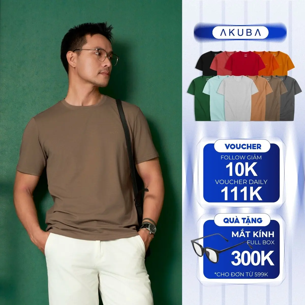 Áo Thun Nam AKUBA Menswear Cổ Tròn Cotton Tay Ngắn Trẻ Trung Thoáng Mát | 01JE0842