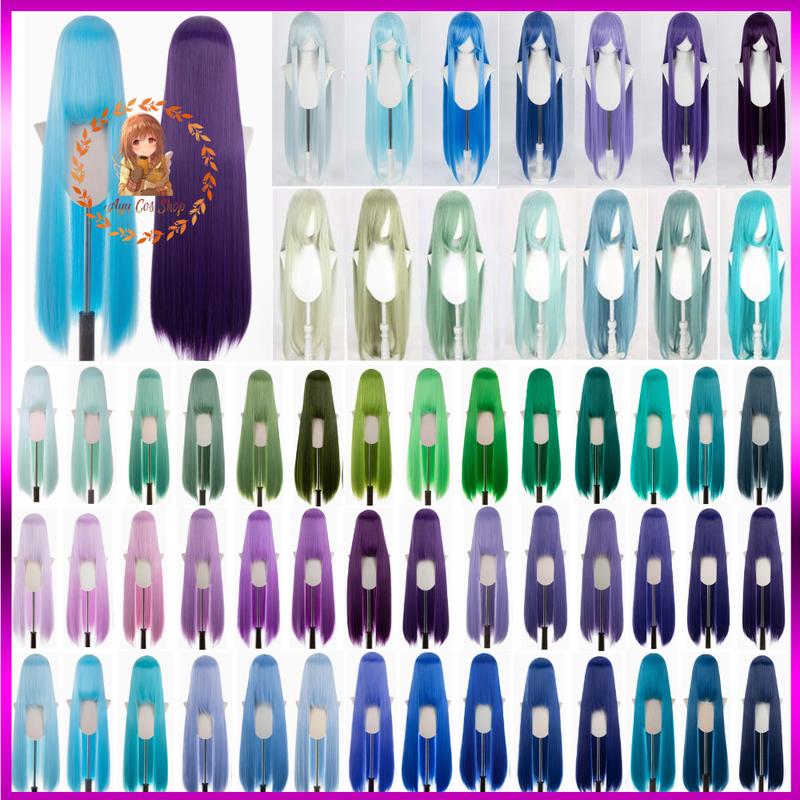 wig cơ bản 80cm 100cm tóc giả tím xanh lá xanh dương xanh biển xanh rêu