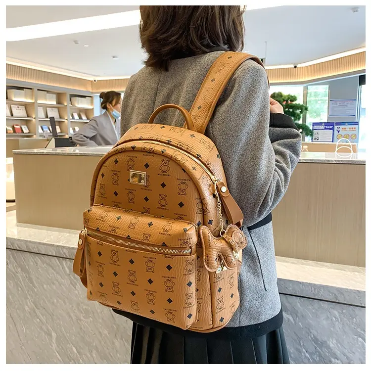 Balo unisex balo nam nữ chất liệu da in chú gấu hai size lớn nhỏ LK508 4