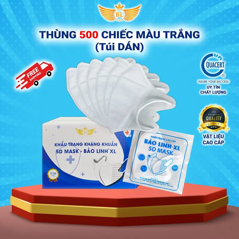 Thùng 100 chiếc khẩu trang 5D người lớn Bảo Linh XL chính hãng cao cấp dày dặn chống vi khuẩn, chống bụi mịn, chống tia UV. Nam Kiềng 8