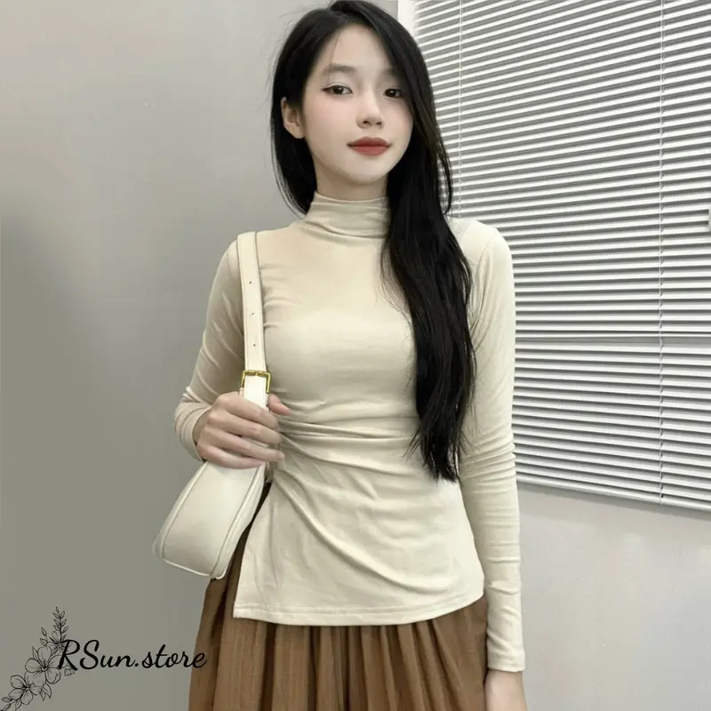Áo giữ nhiệt cổ 3 phân nhúm sườn bigsize RSun, Áo cổ leo dài tay xẻ tà bigsize 222 Nữ Top 6