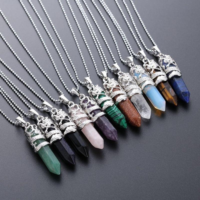 Vòng Cổ Mặt Dây Chuyền Đá Hình Rồng, 1 Chiếc, Cột Lục Giác, Dây Chuyền Xương Đòn, Phụ Kiện Trang Sức Thời Trang Cá Tính, Unisex 2