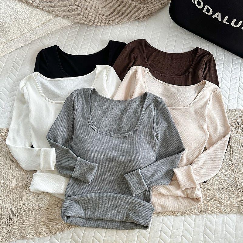 Product Introduction of 6060 #   New Brushed Autumn Winter Long Sleeve T-Shirt Thermal Underwear for Women with Chest Pad Integrated New Cold-Proof Base Layer 3