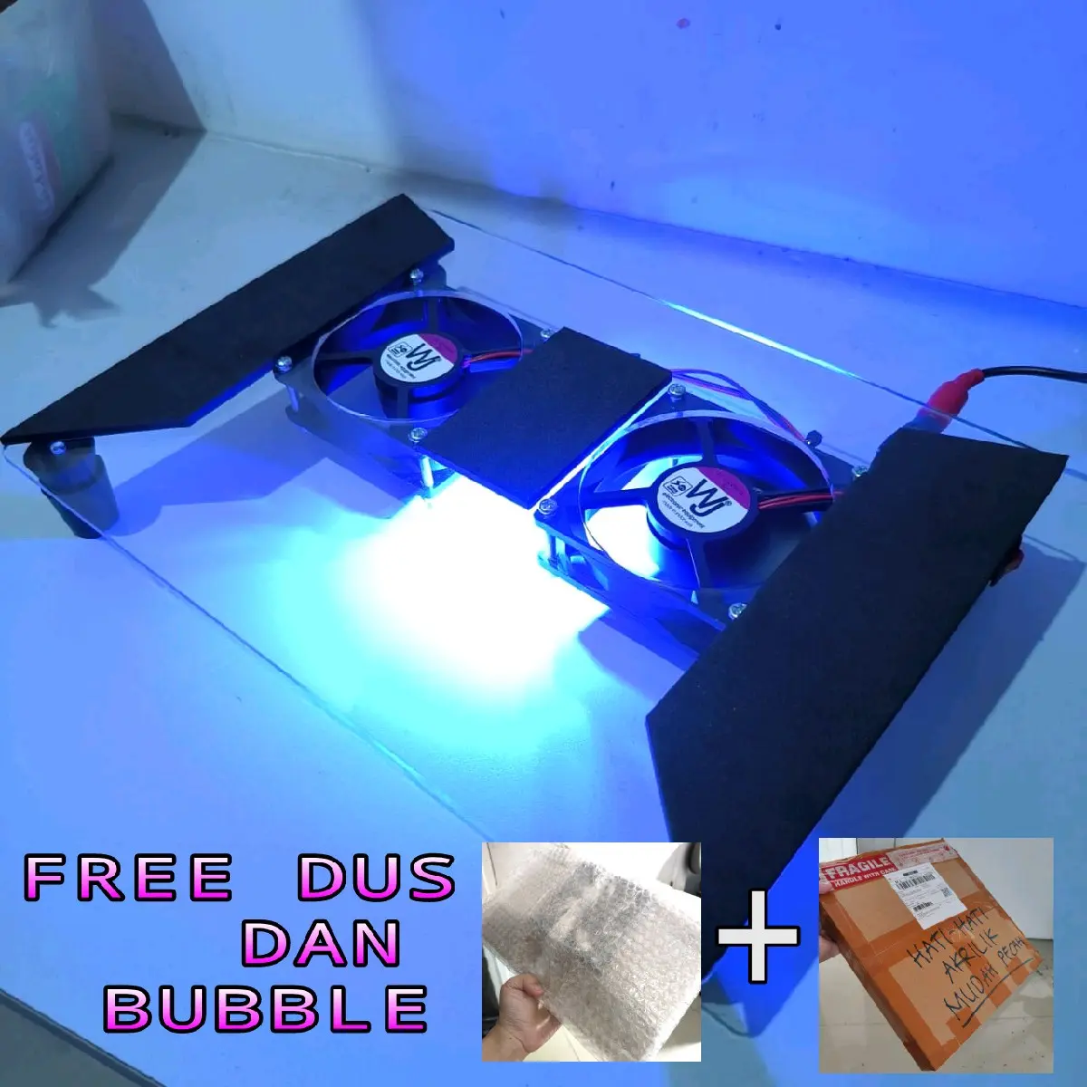 Cooling pad turbo Kipas pendingin laptop 12V cooler fan kuat 24jam non stop Acrylic