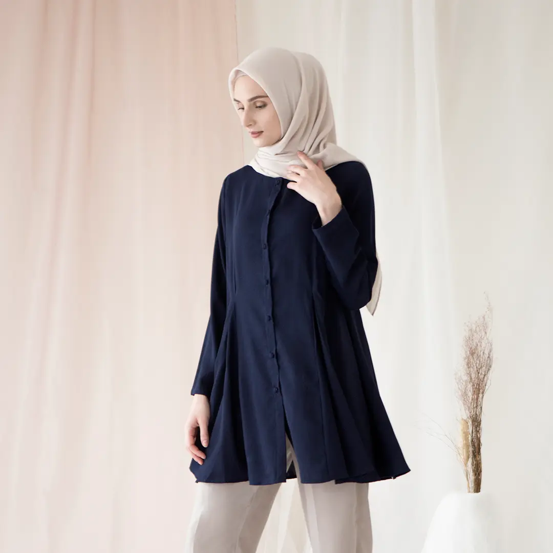 Wiyana by Aska Label - Basic Blouse Wanita Muslim Full Kancing warna Lilac, Navy, Taupe, Deep Cranberry